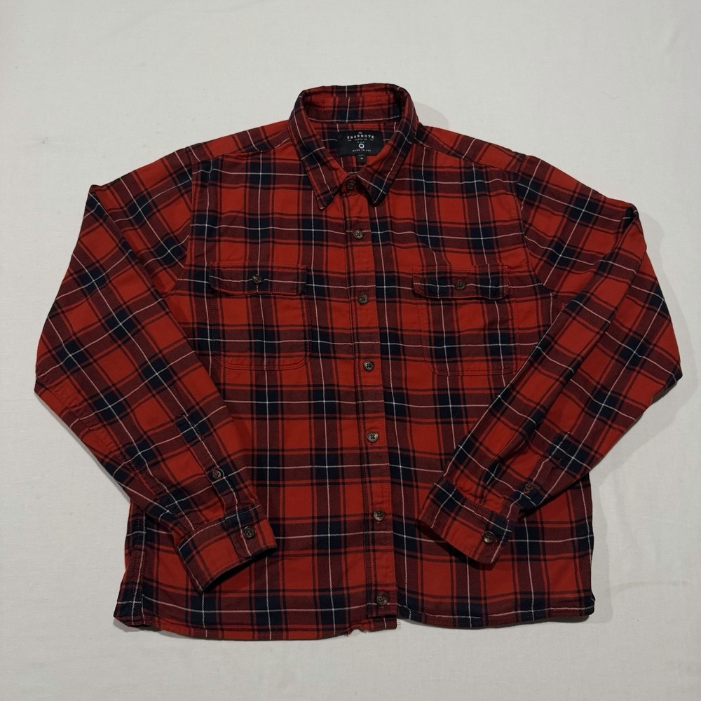 Freenote Cloth Mens M Japanese Cotton Flannel Work Shirt Cropped 24 Red Plaid